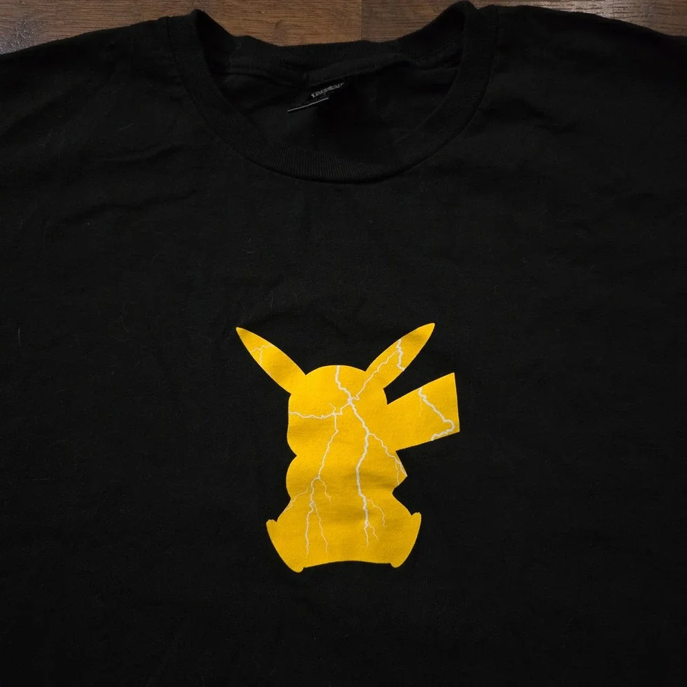 10.Deep x Pokemon Pikachu Lightning Silhouette Black Graphic T-Shirt Mens L